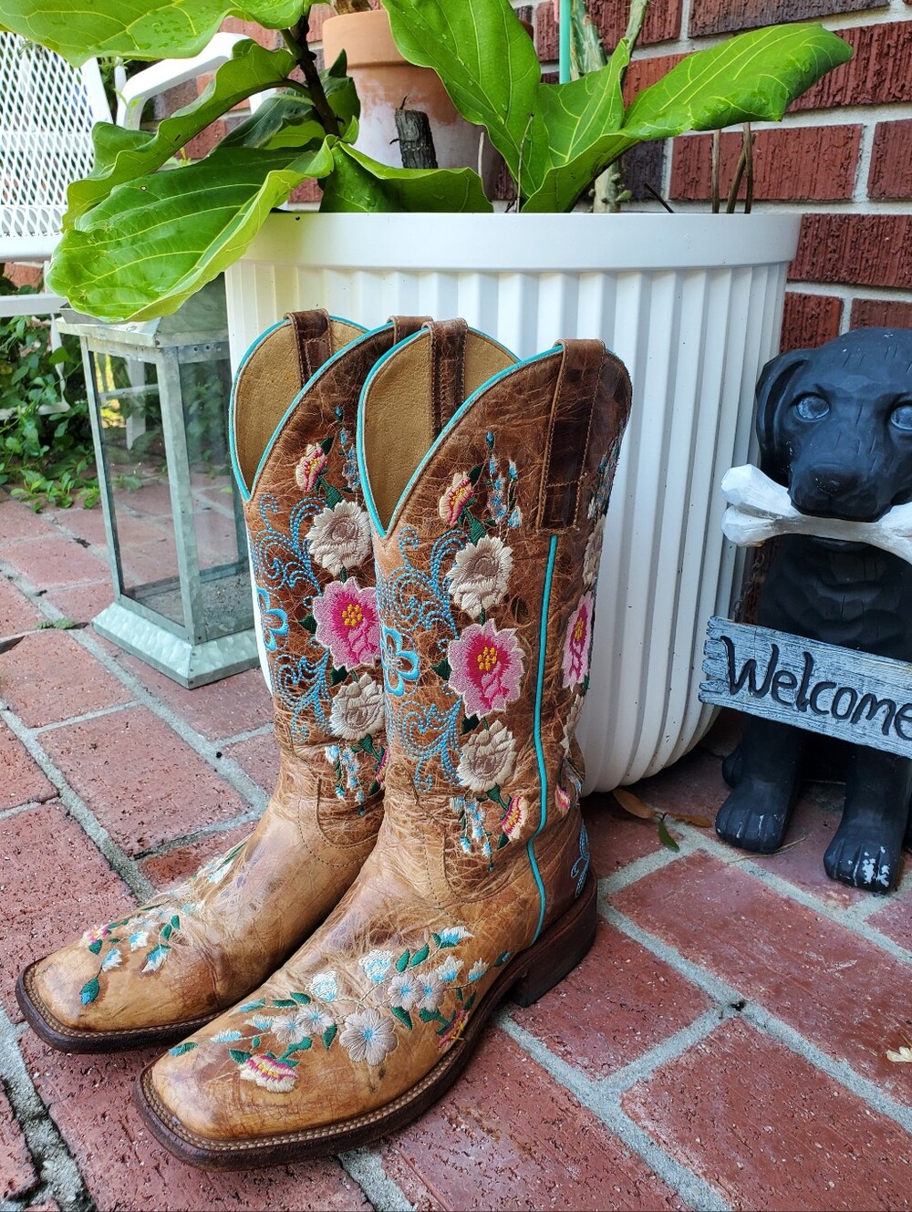 Macie Bean Floral Honey Bunch Square Toe Western Cowgirl Boot Size 8.5 M Floral